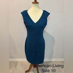 American Living Teal V-Neck Mini Dress